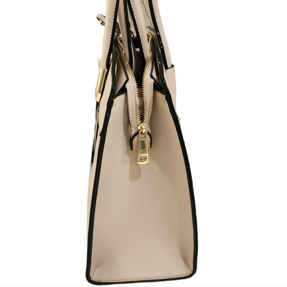 Alyssa New 3-Piece Beige Tote Handbah Set - Shoulder Bag, Crossbody & Wristle